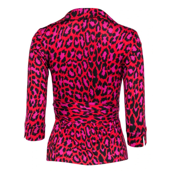 Diane Von Furstenberg Vintage Jill Top Silk Wrap Leopard Print Blouse Size 8 - Picture 8 of 15